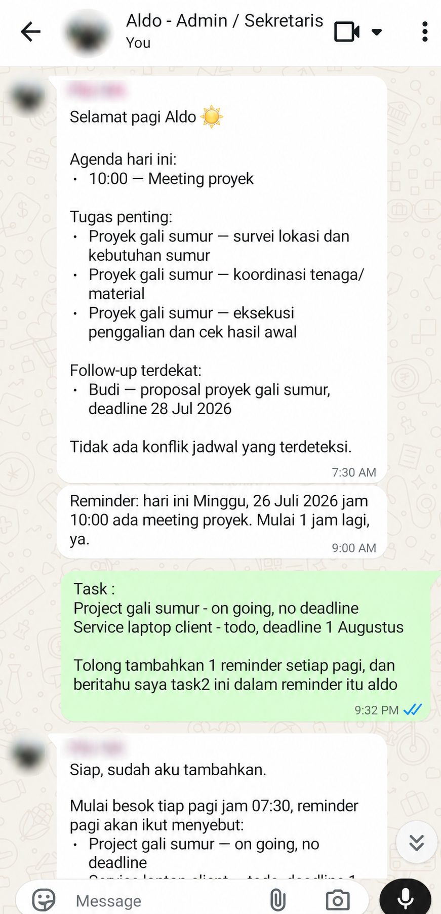 Contoh briefing pagi dari Asisten Admin dan Sekretaris